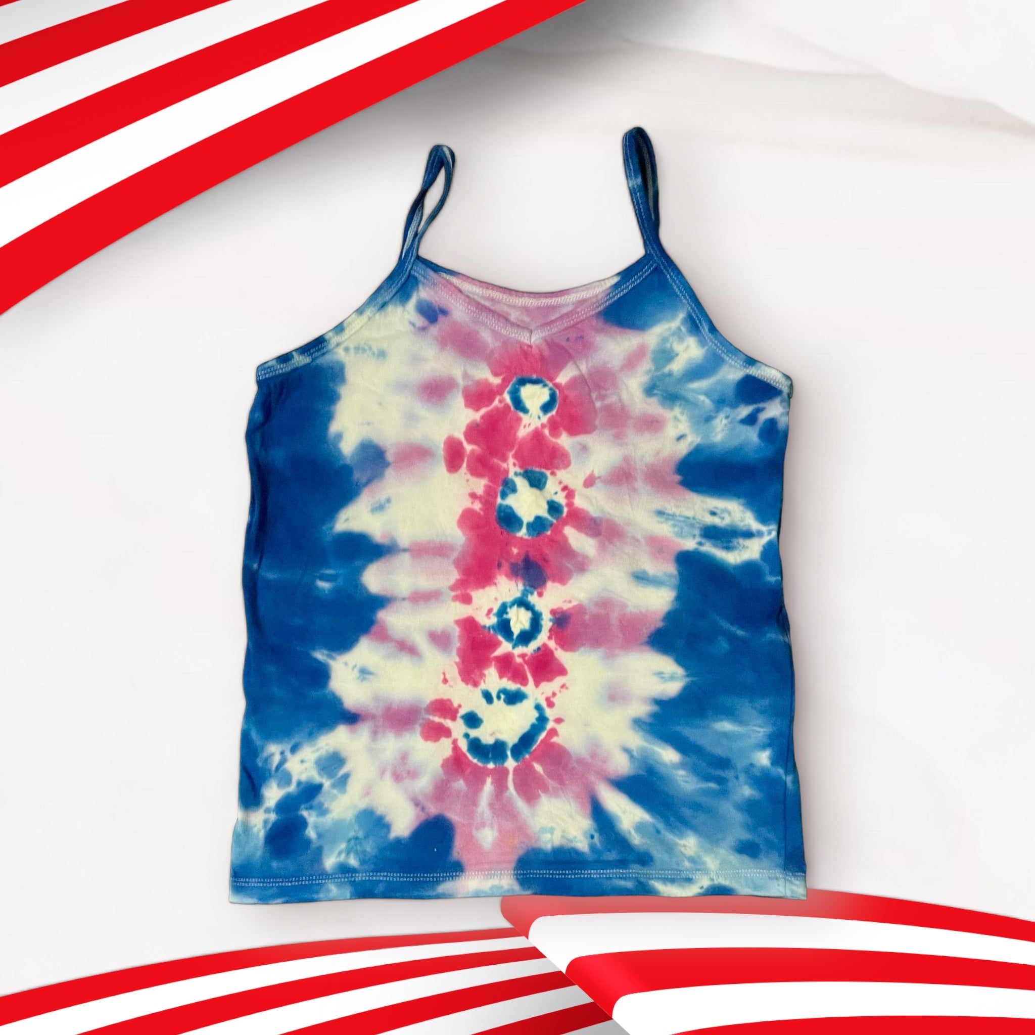 Red/White/Blue Tie-Dyed Girls Tank Sm